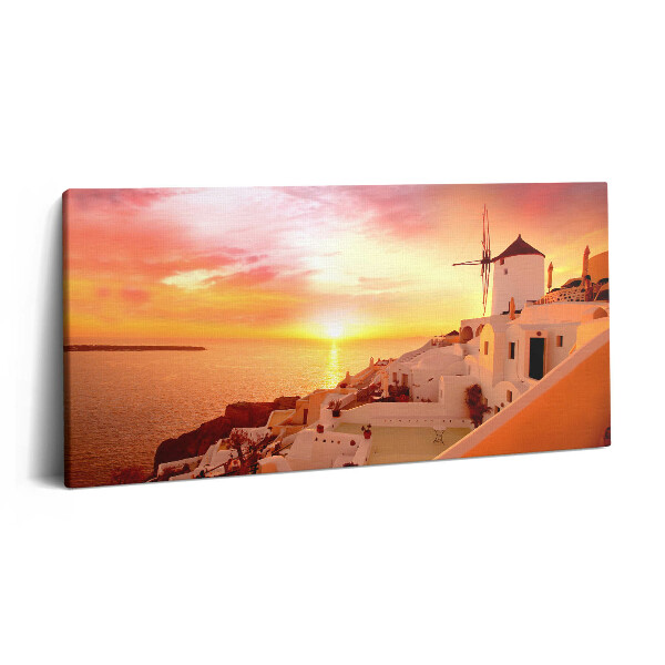 Vászonkép 140x70 Santorini egy régi szélmalommal