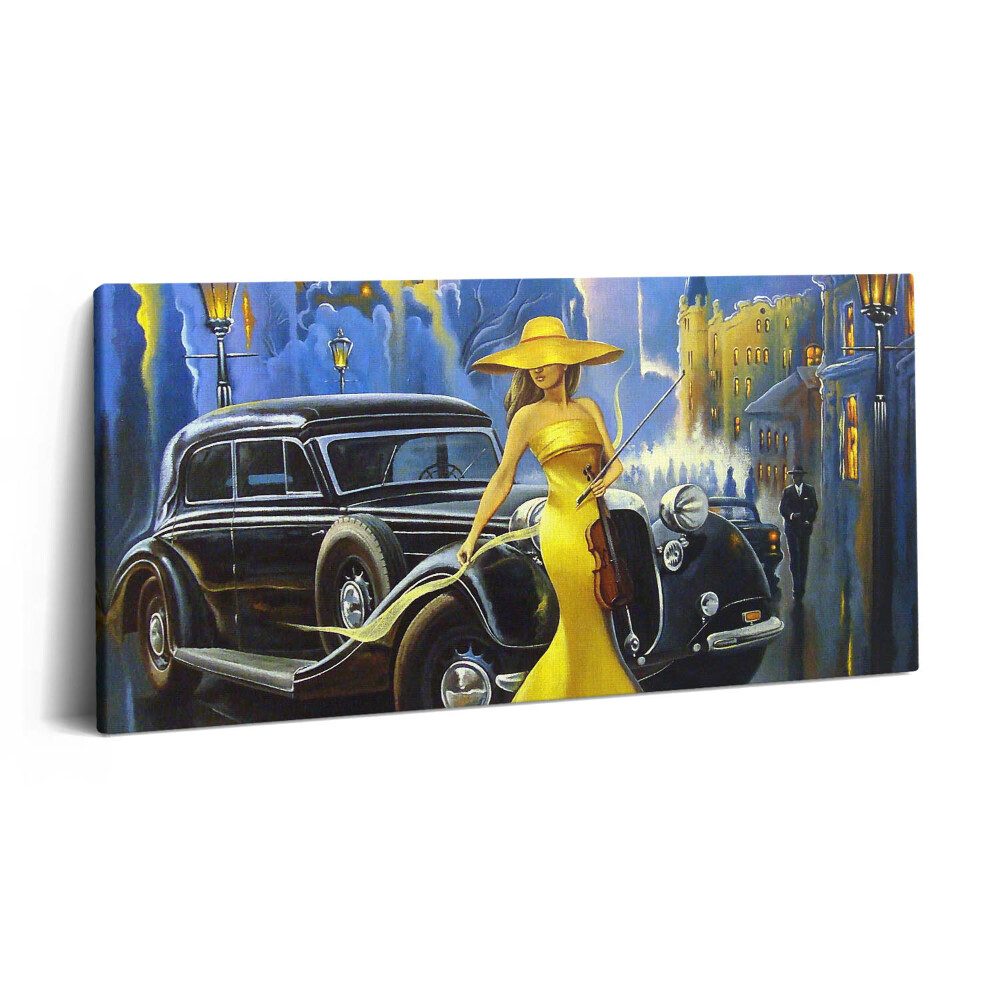 Vászonkép 140x70 Hölgy hegedűvel retro stílusban