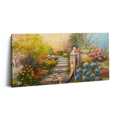 Vászonkép 140x70 Olaj kompozíció - kő lépcsőfokok egy erdőben