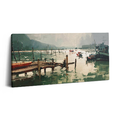 Vászonkép 140x70 Digitális illusztráció halászhajókról a kikötőben