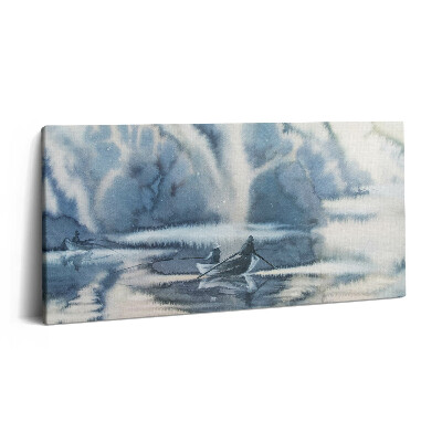 Vászonkép 140x70 Téli tó és csónak