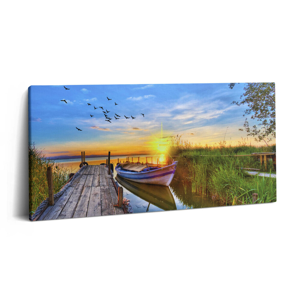 Vászonkép 140x70 Tóra néző kilátás és naplemente