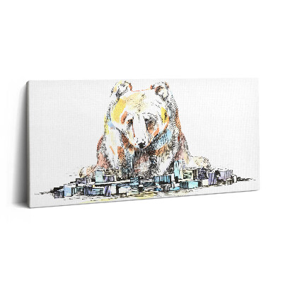 Vászonkép 140x70 Medve és absztrakt város