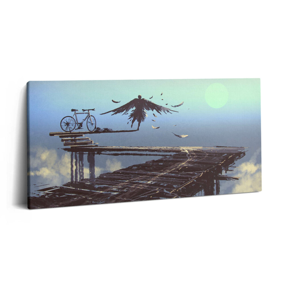 Vászonkép 140x70 Illusztráció egy angyalról és egy kerékpárról