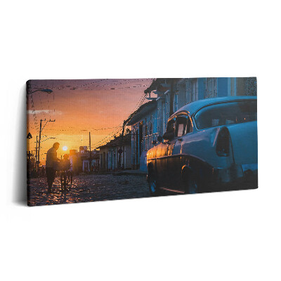 Vászonkép 140x70 Naplemente és egy régi autó