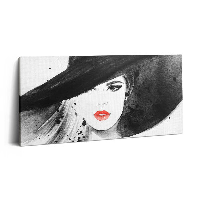 Vászonkép 140x70 Nő kalapban és feketében