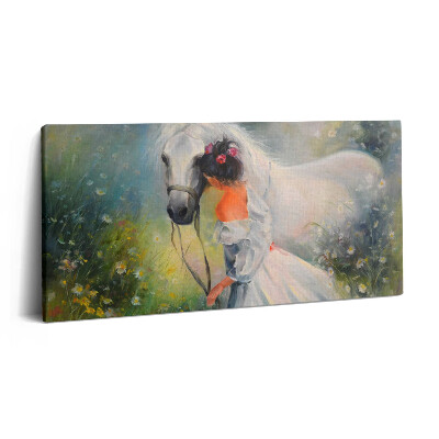 Vászonkép 140x70 Gyönyörű nő lóval