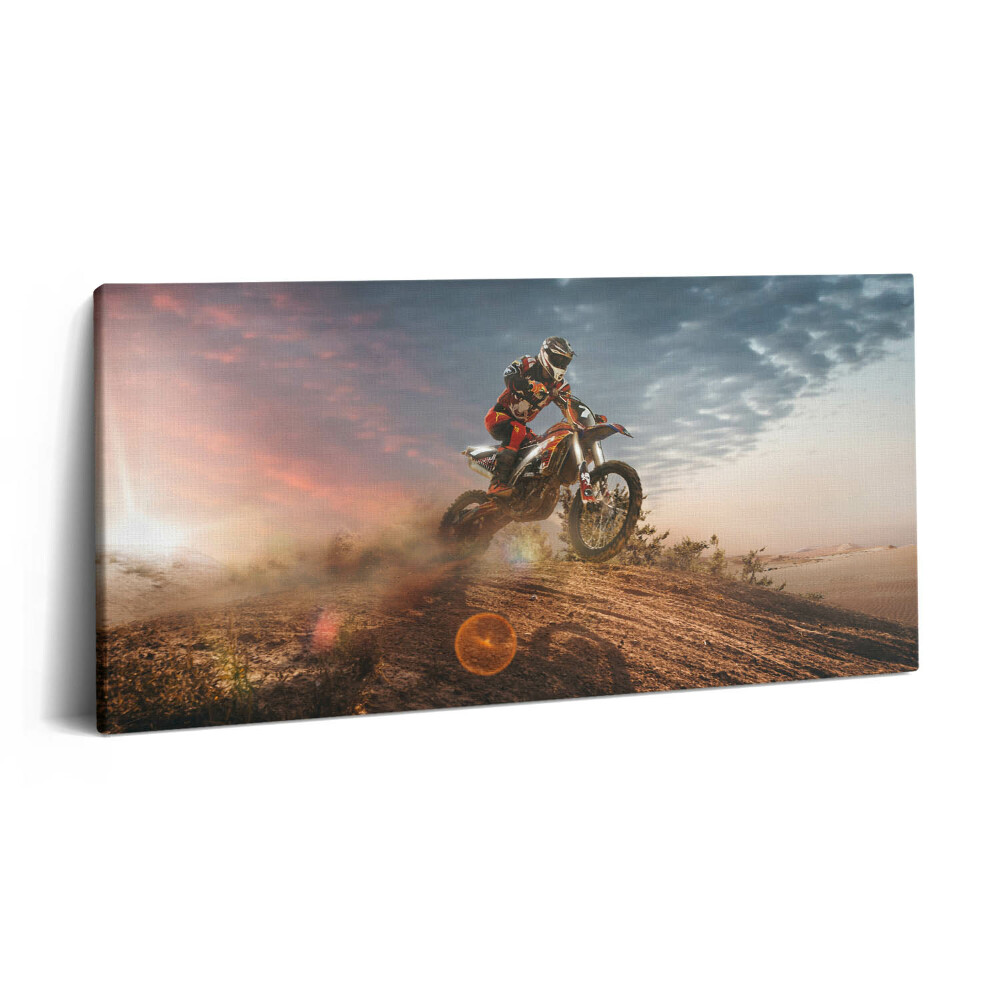 Vászonkép 140x70 Ember motoron és a sivatagban