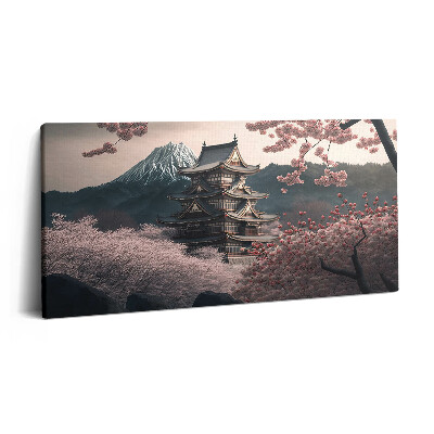 Vászonkép 140x70 Ázsiai torony és cseresznyevirágok