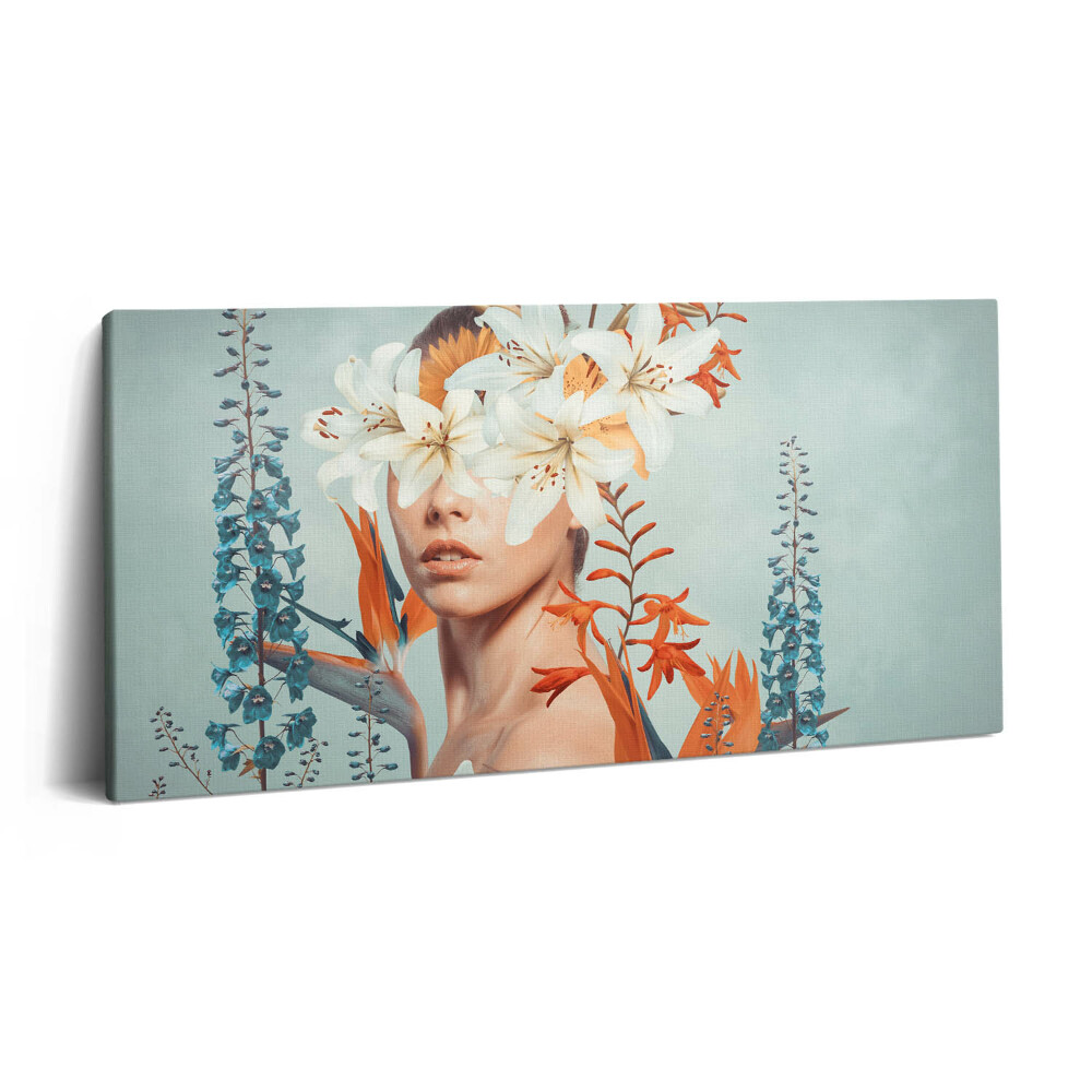 Vászonkép 140x70 Absztrakt nő virágokkal