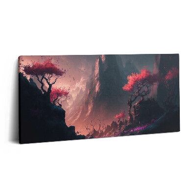 Vászonkép 140x70 Varázslatos erdő és hegyek