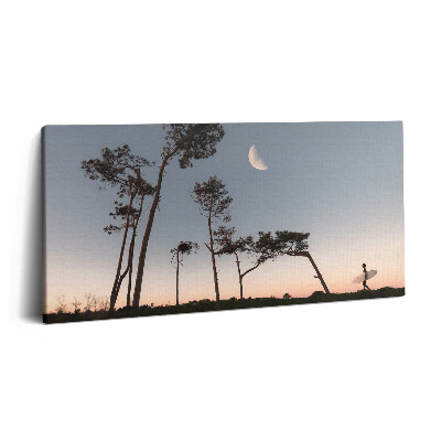 Vászonkép 140x70 Félhold és fák