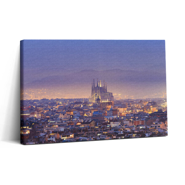 Vászonkép nyomtatás 30x20 Barcelona és a Sagrada éjszakai látképe