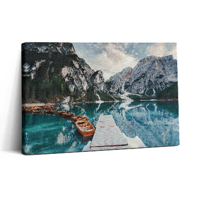 Vászonkép nyomtatás 30x20 Csónak a hegyi tavon