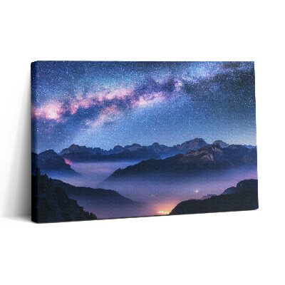 Vászonkép nyomtatás 30x20 Csillagos égbolt a hegyek felett