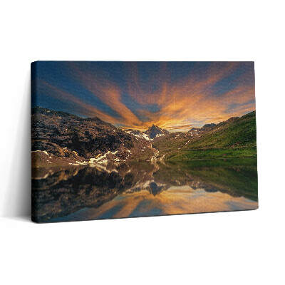 Vászonkép nyomtatás 30x20 Hegyi tó és naplemente