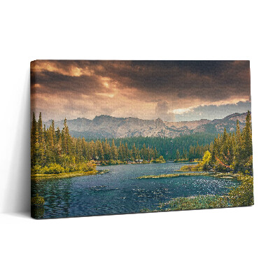 Vászonkép nyomtatás 30x20 Erdei táj hegyek és tó