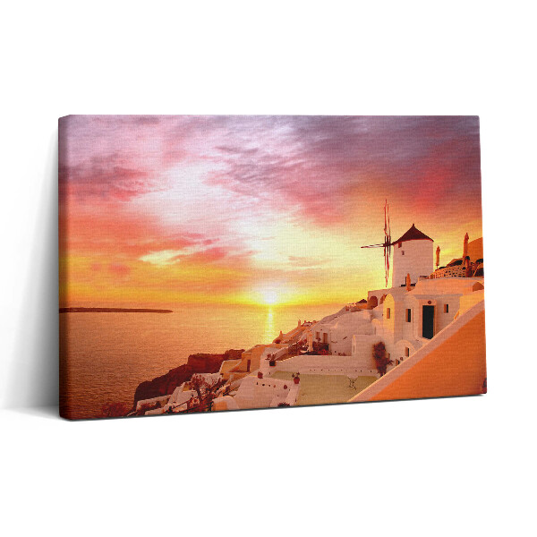 Vászonkép nyomtatás 30x20 Santorini egy régi szélmalommal