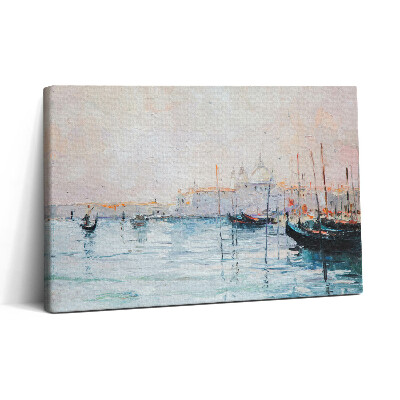 Vászonkép nyomtatás 30x20 Velencei gondolák olajfestmény