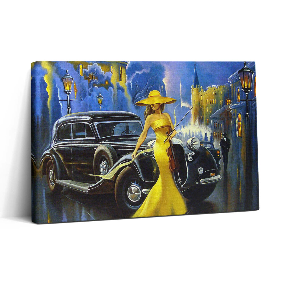 Vászonkép nyomtatás 30x20 Hölgy hegedűvel retro stílusban