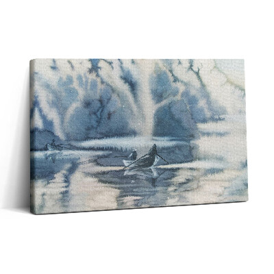 Vászonkép nyomtatás 30x20 Téli tó és csónak