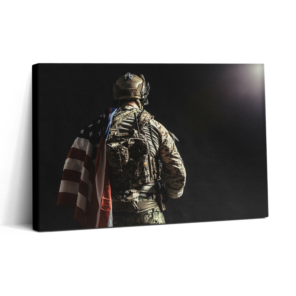 Vászonkép nyomtatás 30x20 Katona zászlóval