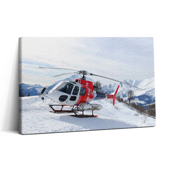 Vászonkép nyomtatás 30x20 Helikopter egy havas hegyen