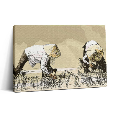 Vászonkép nyomtatás 30x20 Két nő rizst szed Ázsiában