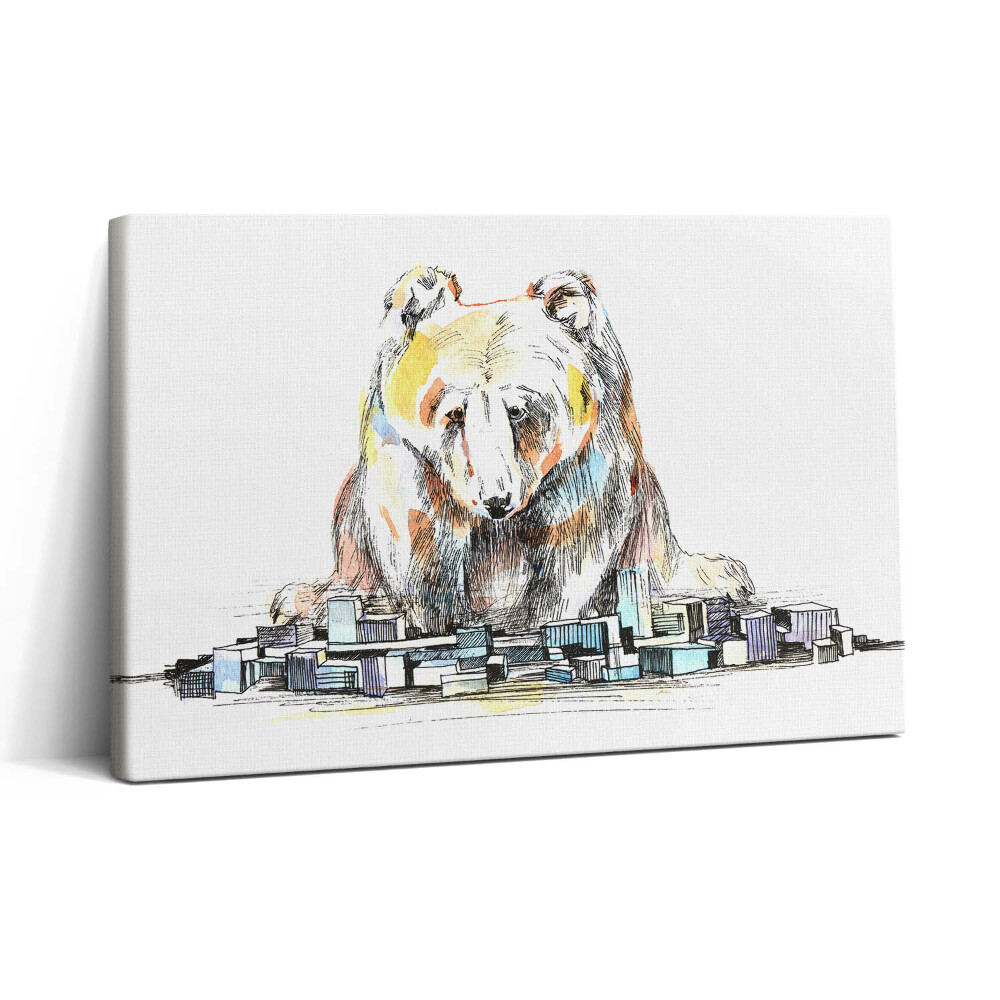Vászonkép nyomtatás 30x20 Medve és absztrakt város