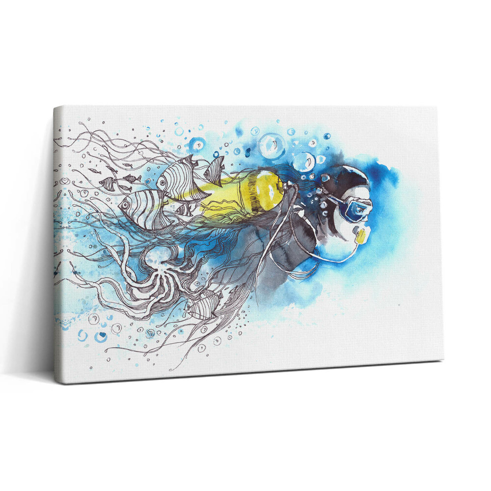 Vászonkép nyomtatás 30x20 Víz alatti élet egy búvár halak között