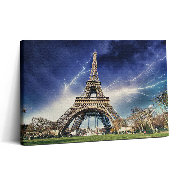 Vászonkép nyomtatás 30x20 Villámlás és vihar az Eiffel-toronyban