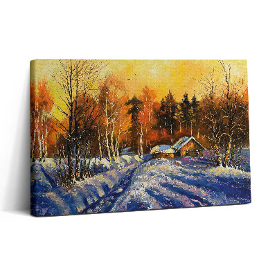 Vászonkép nyomtatás 30x20 Este egy téli faluban