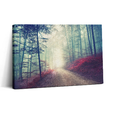 Vászonkép nyomtatás 30x20 Út ködös őszi erdőben