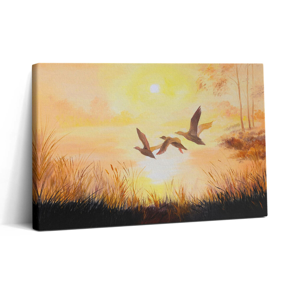 Vászonkép nyomtatás 30x20 Daruk naplementében