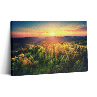 Vászonkép nyomtatás 30x20 Naplemente erdős hegyek felett