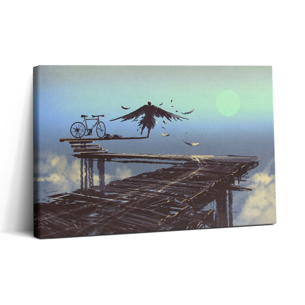 Vászonkép nyomtatás 30x20 Illusztráció egy angyalról és egy kerékpárról