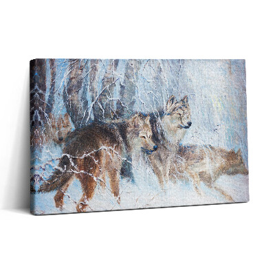 Vászonkép nyomtatás 30x20 Farkasok rajza az erdőben