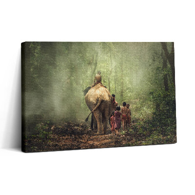 Vászonkép nyomtatás 30x20 Gyerekek és egy elefánt