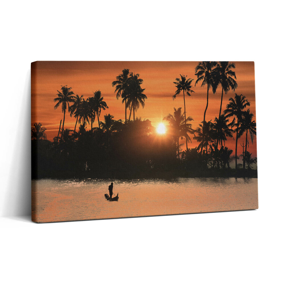 Vászonkép nyomtatás 30x20 Naplemente és pálmafák nyaralás közben