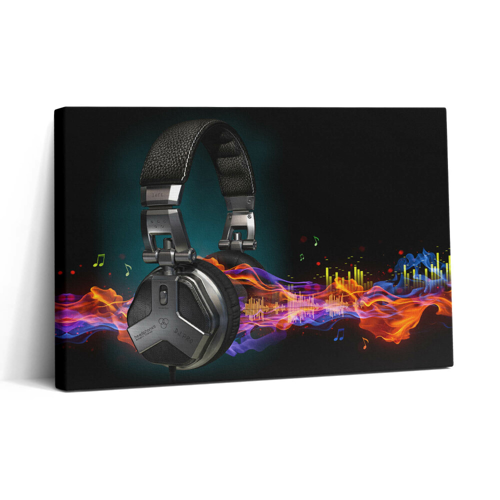 Vászonkép nyomtatás 30x20 Fejhallgató és hanghullámok