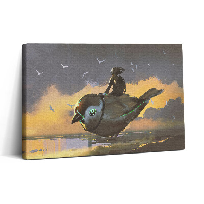 Vászonkép nyomtatás 30x20 Lány ül egy madáron