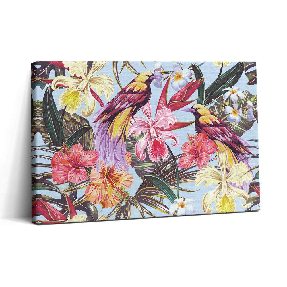 Vászonkép nyomtatás 30x20 Madarak ábrázolása egy ágon