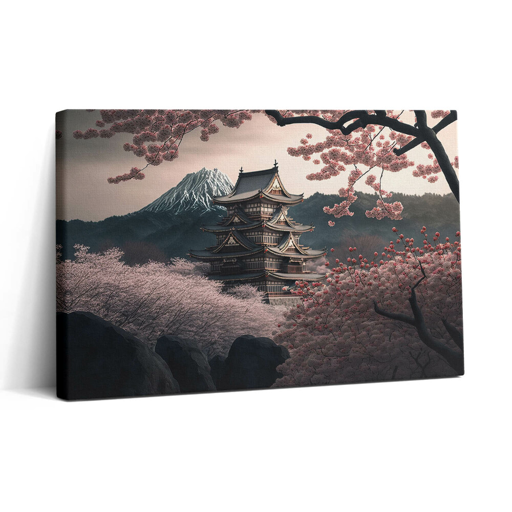 Vászonkép nyomtatás 30x20 Ázsiai torony és cseresznyevirágok