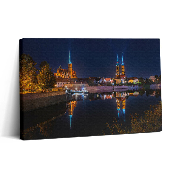Vászonkép nyomtatás 30x20 Wrocławi székesegyház éjszaka
