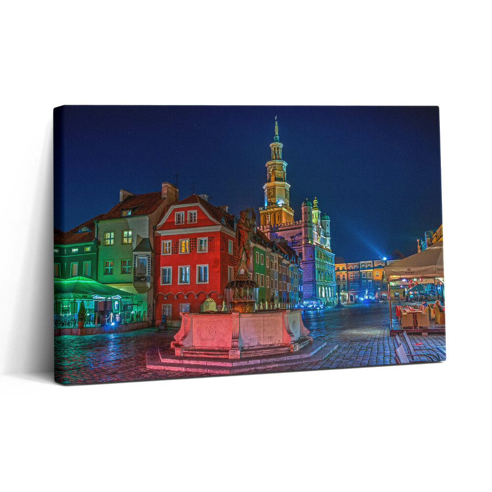 Vászonkép nyomtatás 30x20 Poznan város tere éjszaka