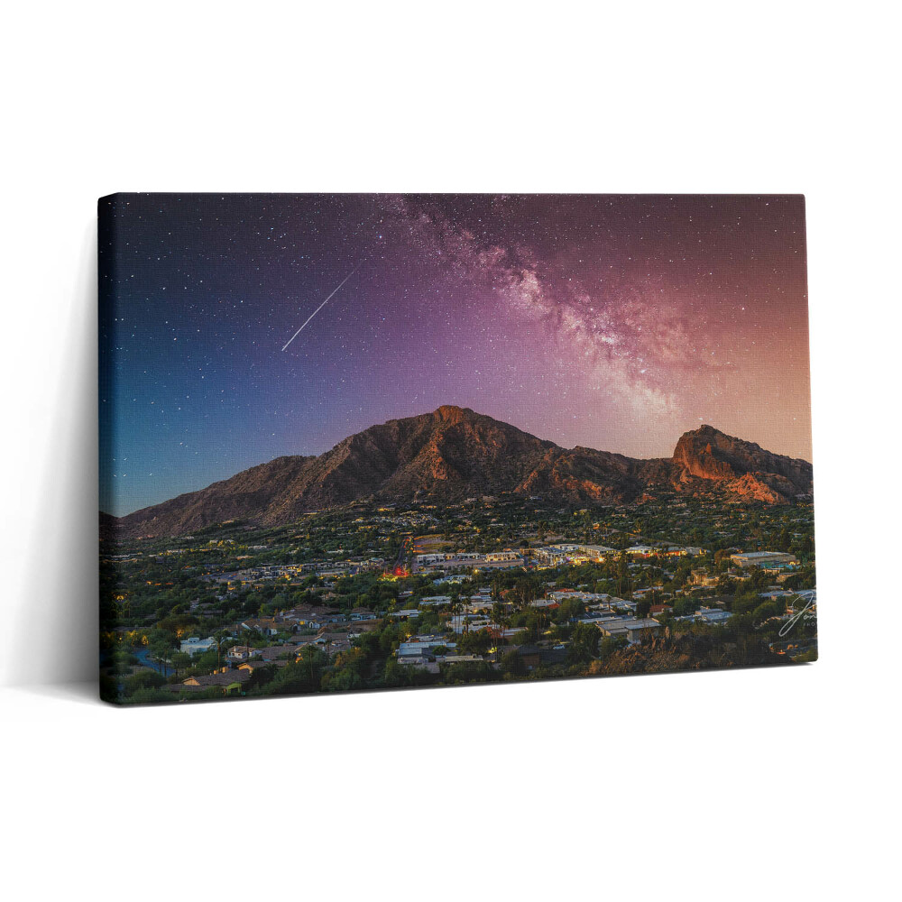 Vászonkép nyomtatás 30x20 Hegyek egy galaxissal az égen