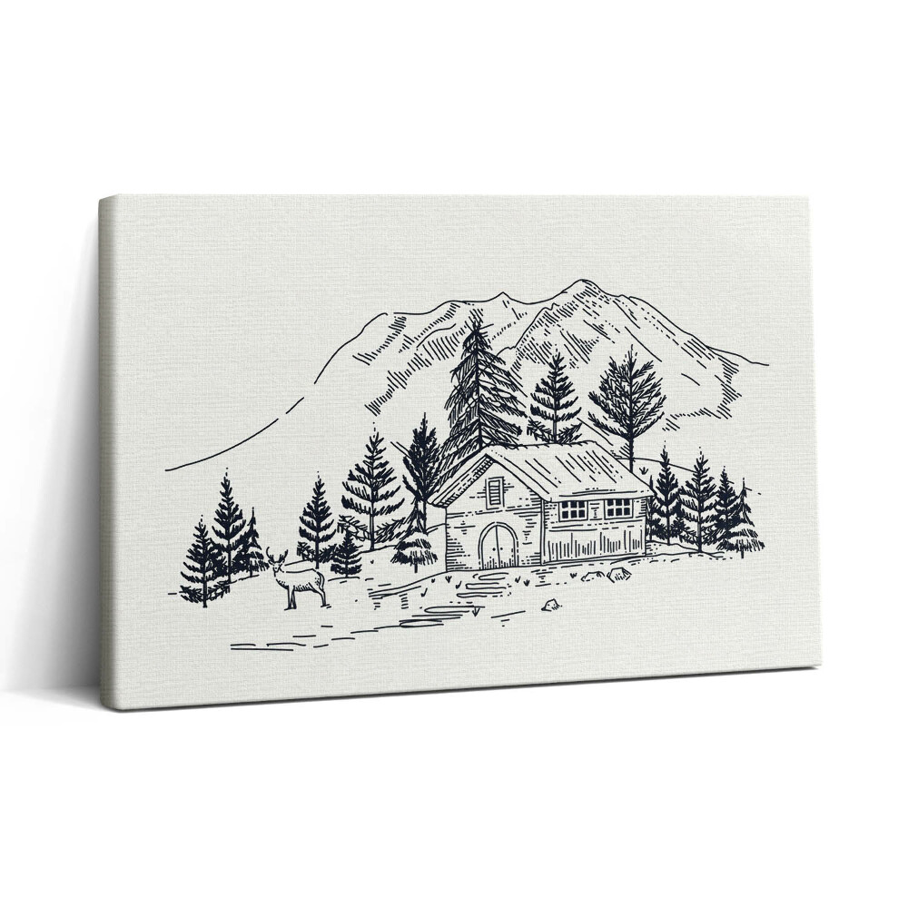 Vászonkép nyomtatás 30x20 Egy hegyi kunyhó rajza