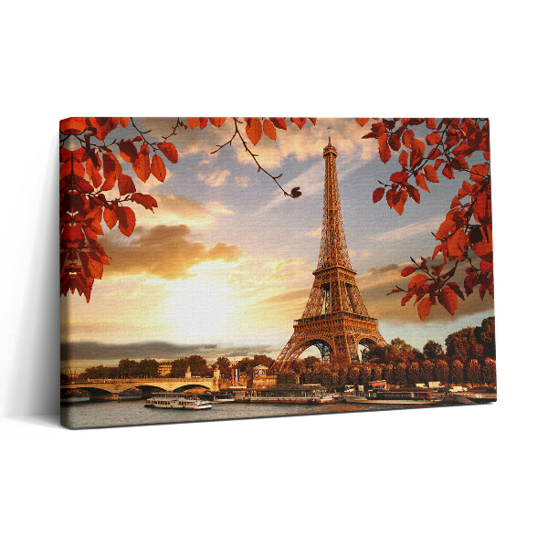 Vászonkép nyomtatás 30x20 Az Eiffel-torony a levelek között