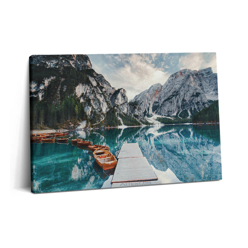 Canvas kép 60x40 Csónak a hegyi tavon