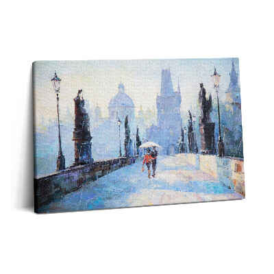 Canvas kép 60x40 Olajfestmény - szerelmes pár egy esernyő alatt